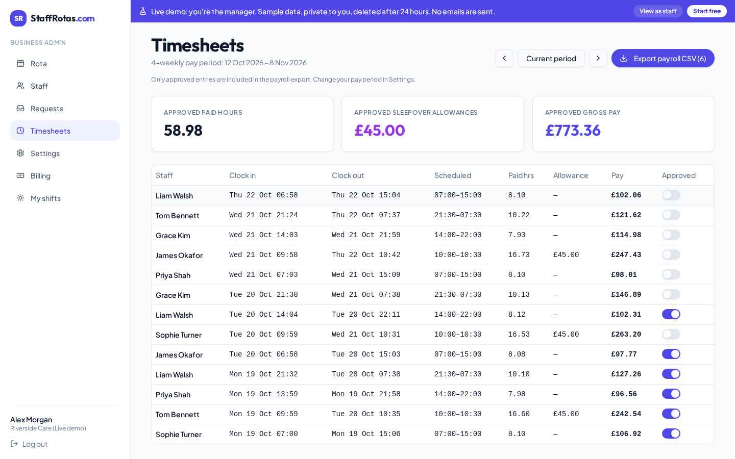 From clock-in to payroll CSV